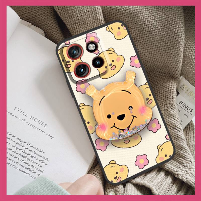 Durable Skin feel silicone Phone Case For MOTO G56 5G Rotatable stand Waterproof protective Glitter Simplicity Cartoon