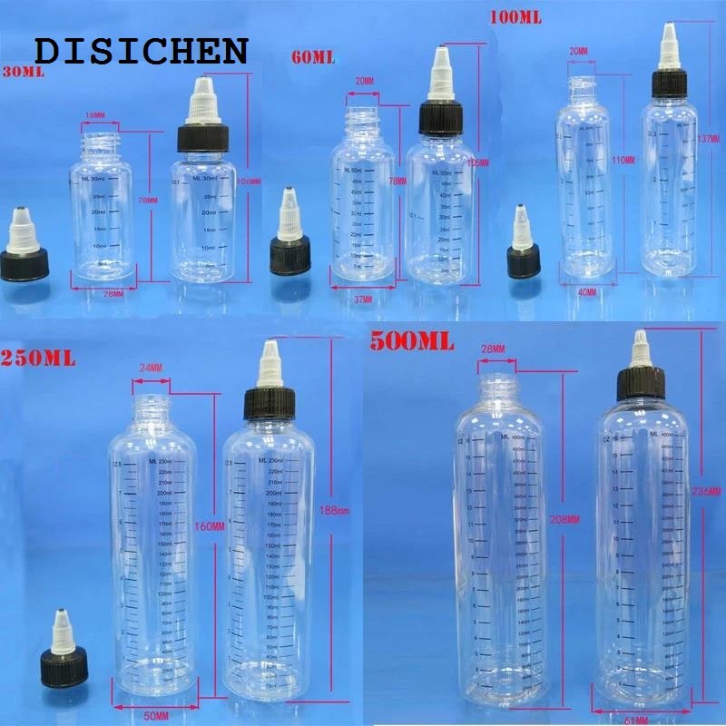 DISICHEN Luxury 1Pcs Transparent Plastic Graduated Bottles Twist Cap Travel Refillable Squeeze Bottles Liquids Inks Oils Arts Hair Dye Container