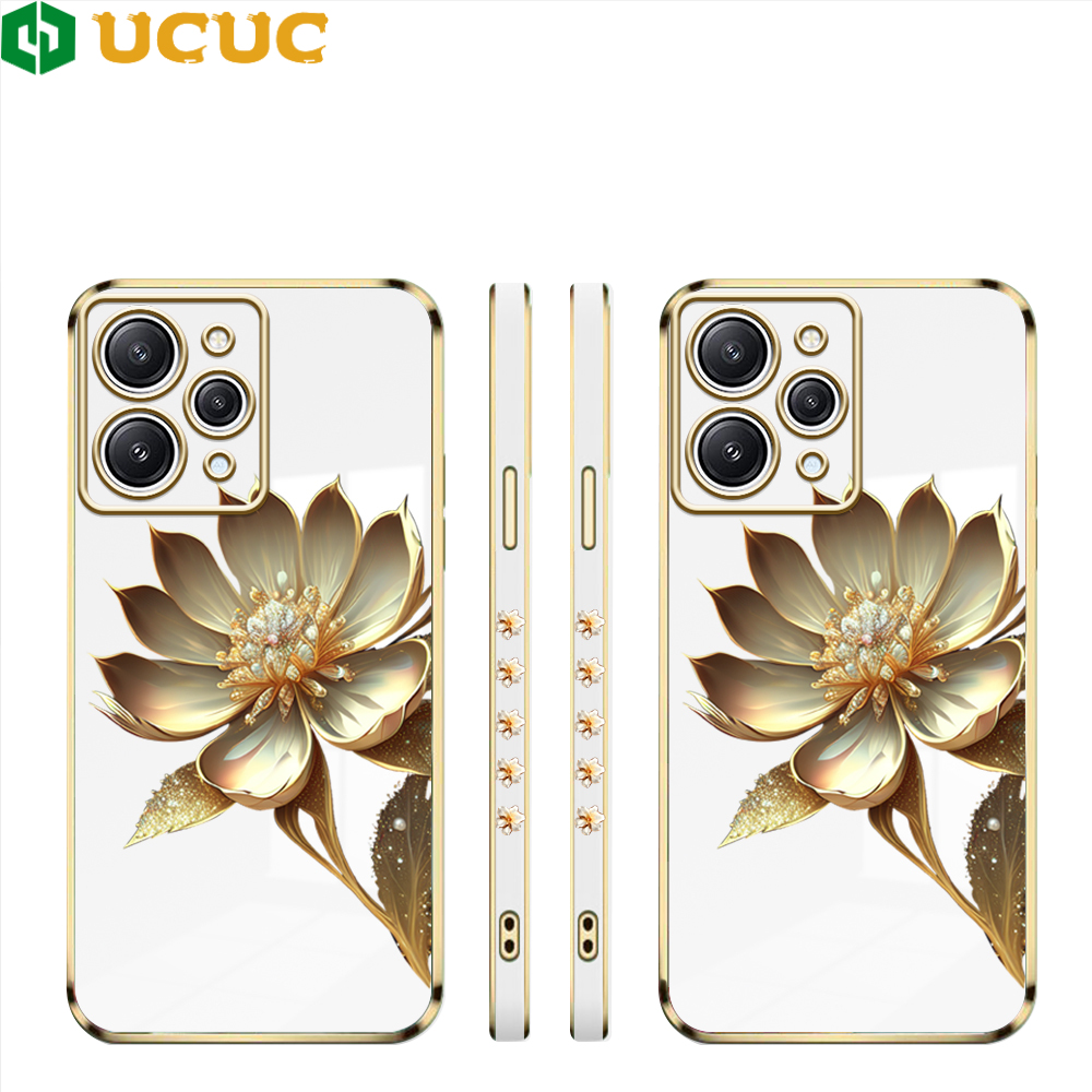 UCUC for Redmi A3 A3x Back Cover + kitty Mirror Holder Luxury 6D Plating Phone Case