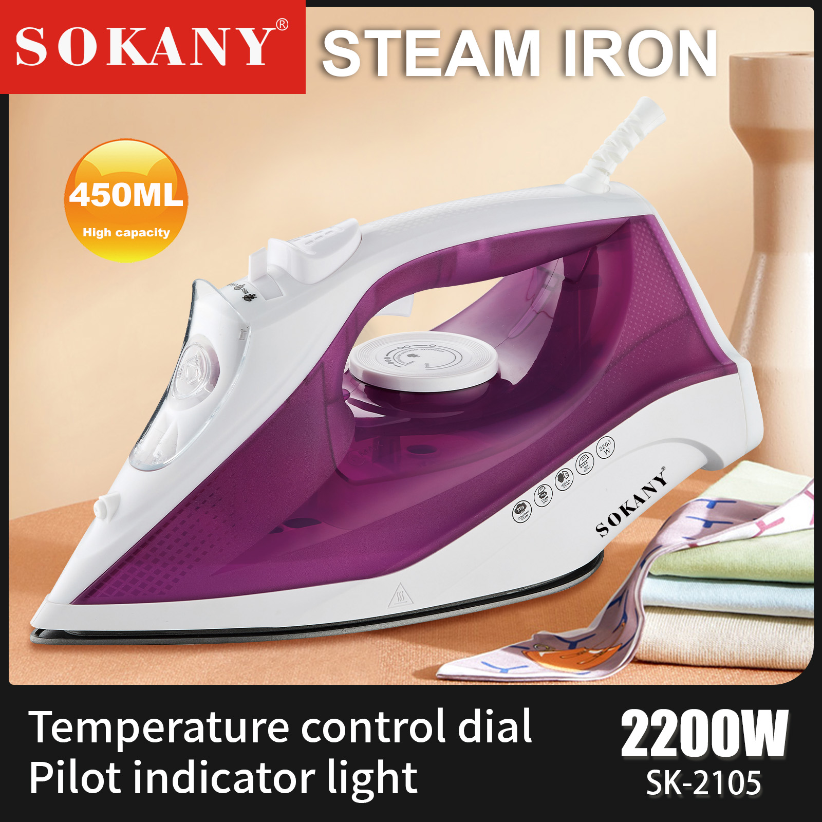 Sokany Electric Steam Iron | Portable Multifunction Garment Steamer with Fast Heat, Anti-Drip for Home & Travel Use | Cloth Iron