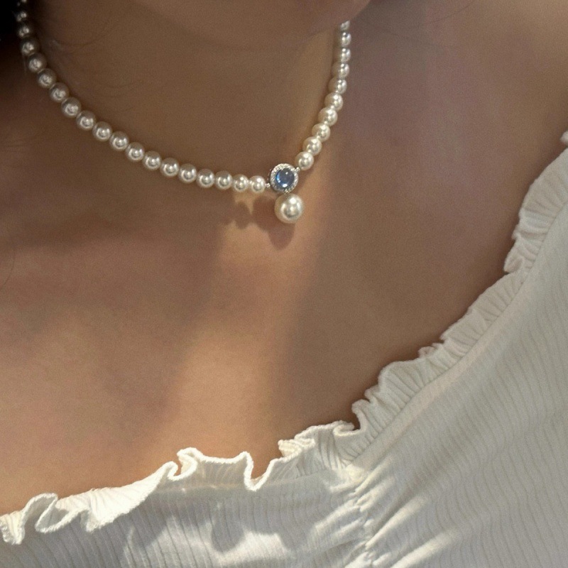 【Mega Sale】Aquamarine Necklace Women's 2024 New Elegant Clavicle Chain Niche Design Sense Advanced Necklace Chain