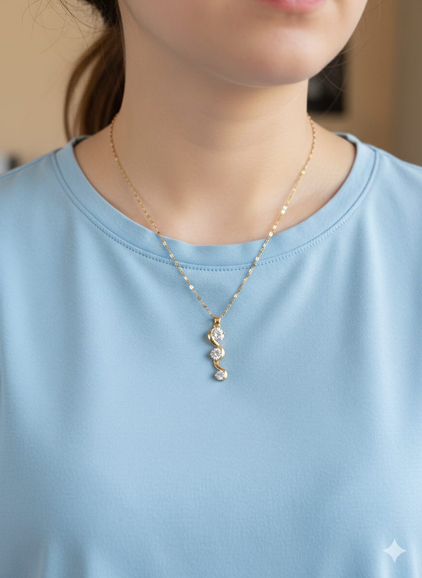 Stainless Steel cubic zirconia drop pendant necklace