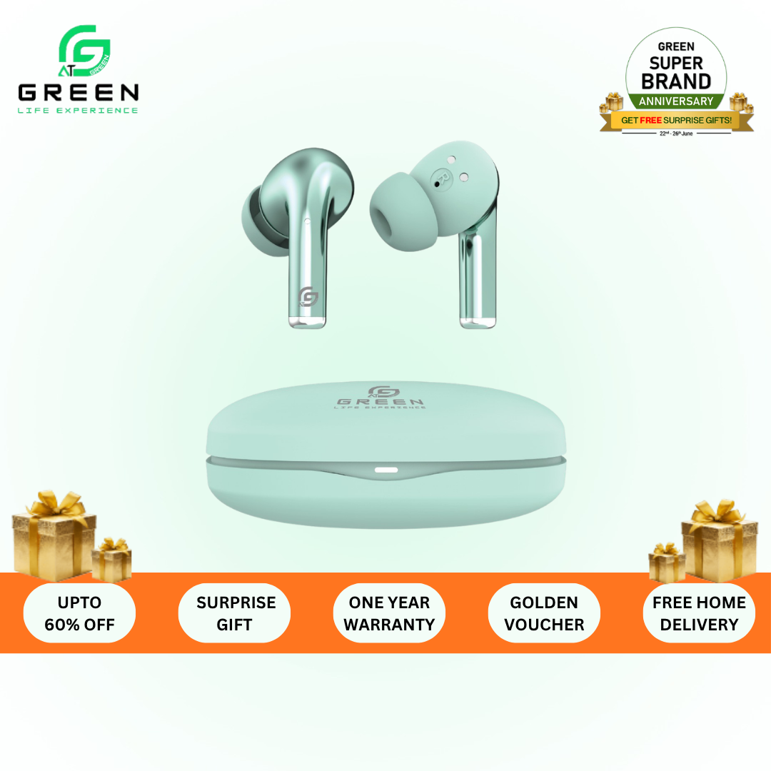 Green Buds Ultra ANC (UP to 32 dB) Earbuds| Dual Devices Connection | 45 Hours | Quad Mic | App Support | BT Version 5.3 | IPX5 Water Resistance | ASAP Fast Charging | 11mm Driver For Deep Bass Wireless Earbuds | Type-c Charging