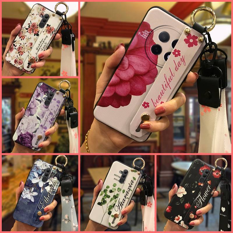 ring Back Cover Phone Case For OPPO A5 Pro 5G China Shockproof Flower Wrist Strap Anti-dust Phone Holder Lanyard Durable