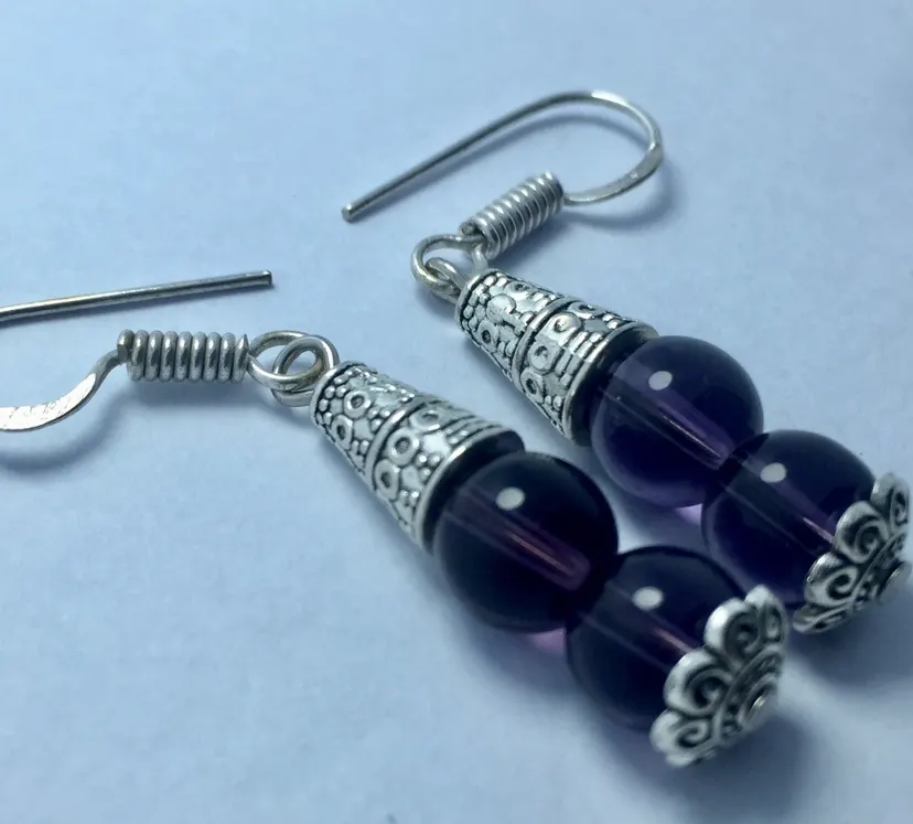 Purple Glass Beaded Earrings, Jhumka, Earrings With German Silver Hook