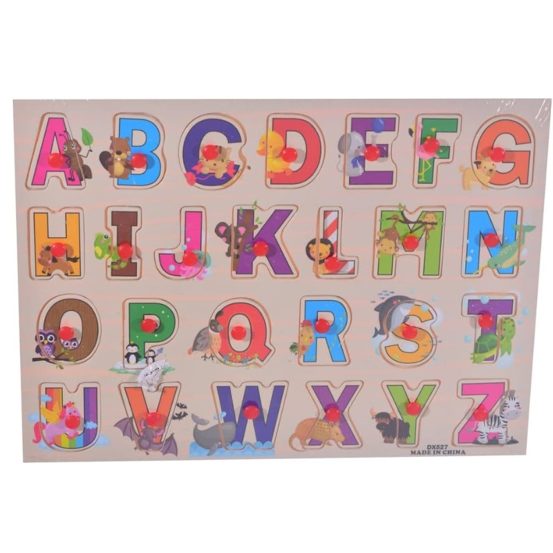 Educational Alphabets Shapes And Names Wooden Pin Puzzle Board For Kids