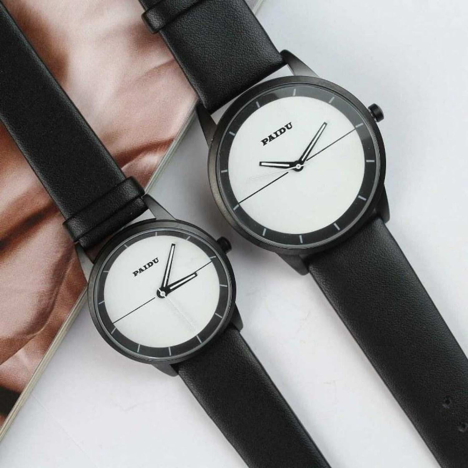 Paidu Set Of 2 Black Casual Analog Watch For Unisex