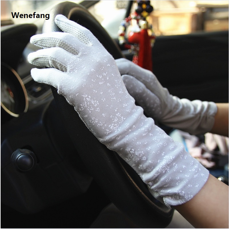 Wenefang 2024 New Fashion Gloves Women Mid-long Summer Cotton Black Print Cycling Thin Touch Screen Bike Car Driving Gloves for Women
