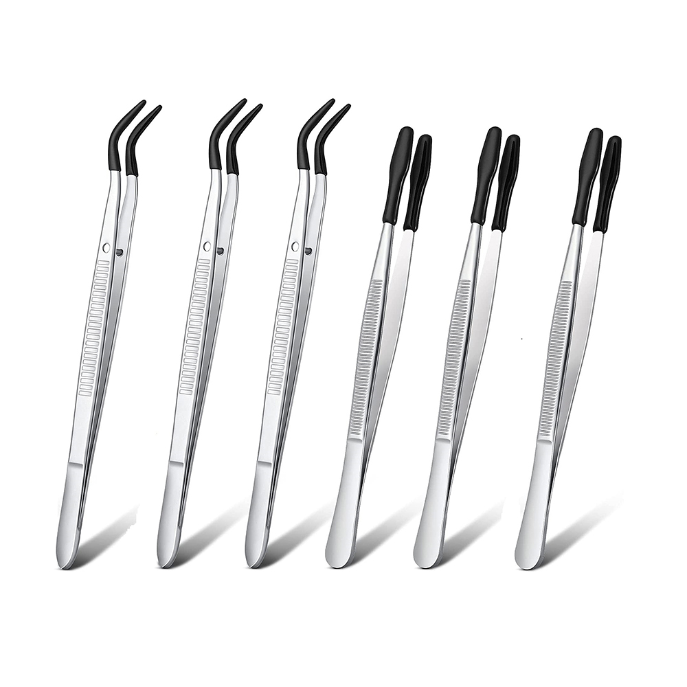 FORIDE 6 Pcs of Rubber Tip Tweezers PVC Silicone Precision Tweezers Laboratory Industrial Hobby Craft Tweezers Tool (Black)