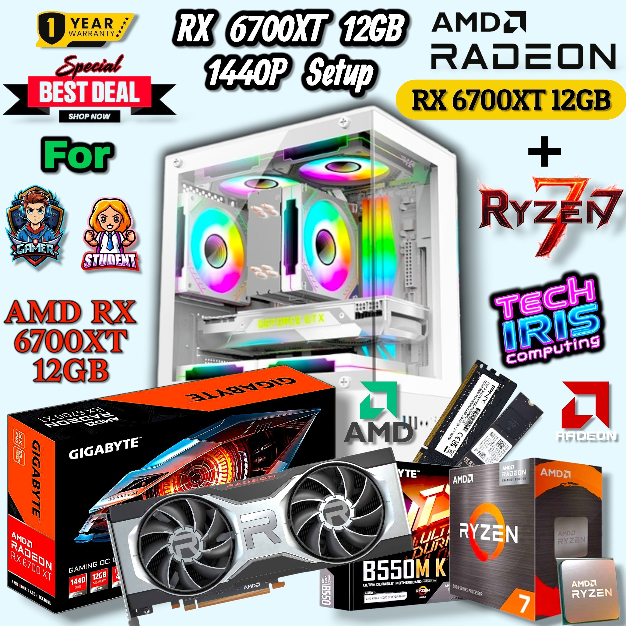 RTX 3060 12GB Graphics Powered PC Setup With B550M/B450M Board, 8/16GB DDR4 RAM, 750Watt Bronze PSU Gaming Editing Computer Desktop.