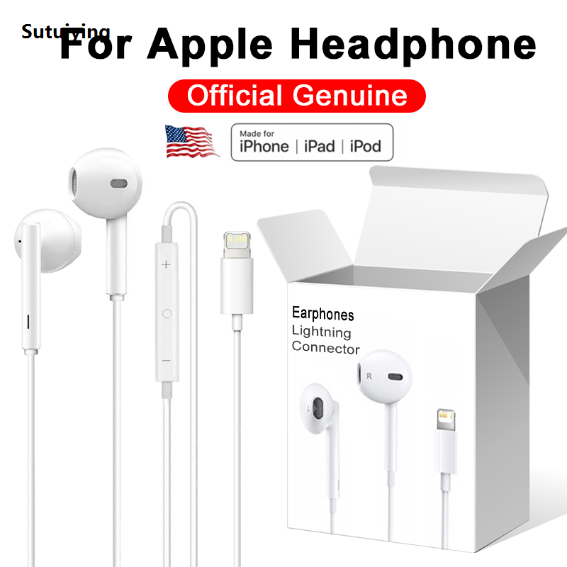 Sutuiying Original Headphones For Apple iPhone 16 15 14 13 11 12 Pro Max Plus Luxury In-ear Lightning 3.5MM Wired Bluetooth Earphones Accessories