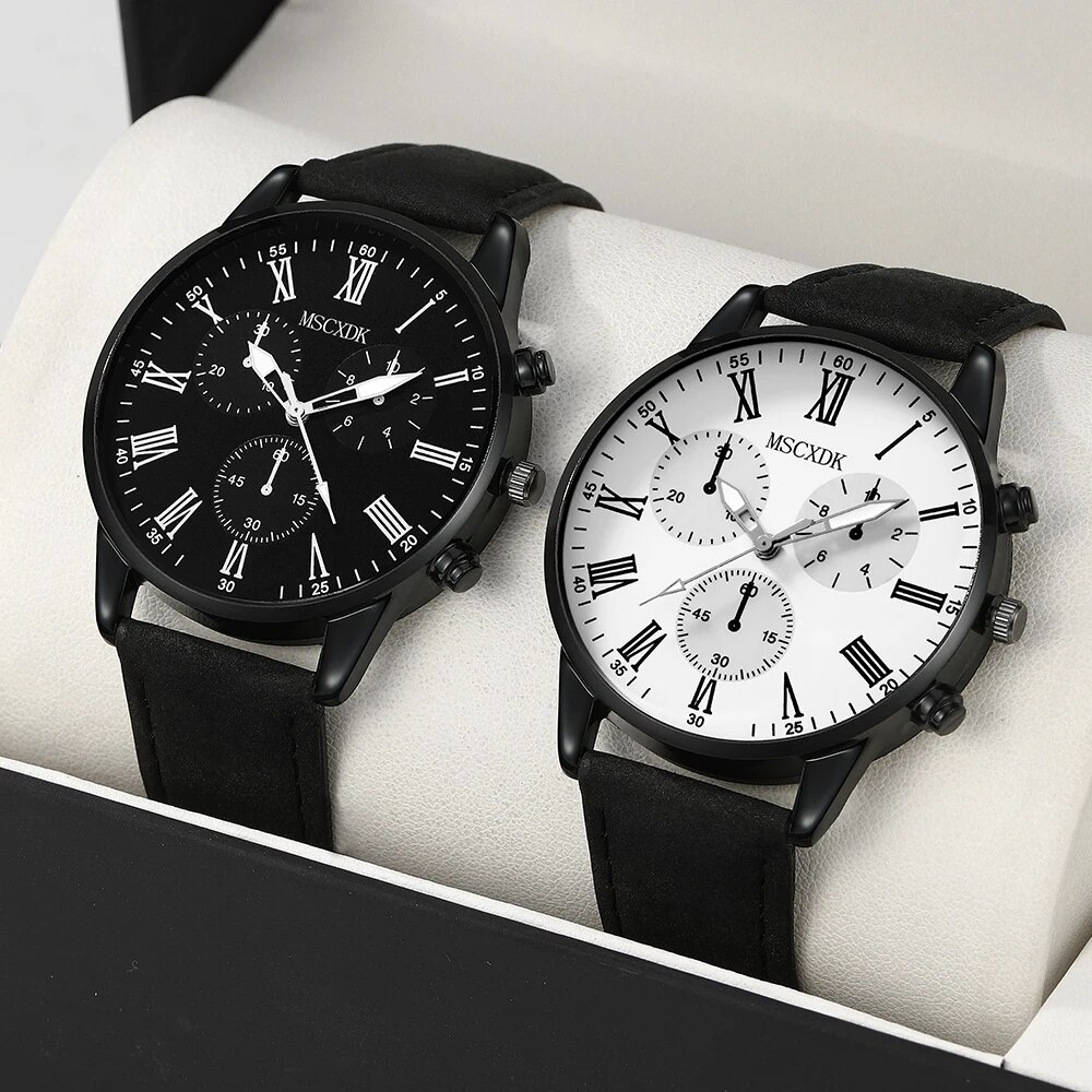 MSCXDK Brand 2PCS Set Couple Fashion Casual Leather Watches Ladies Simple Dial Quartz Wristwatches Dress Clock Montre Femme Bles Online DZ-37A-06