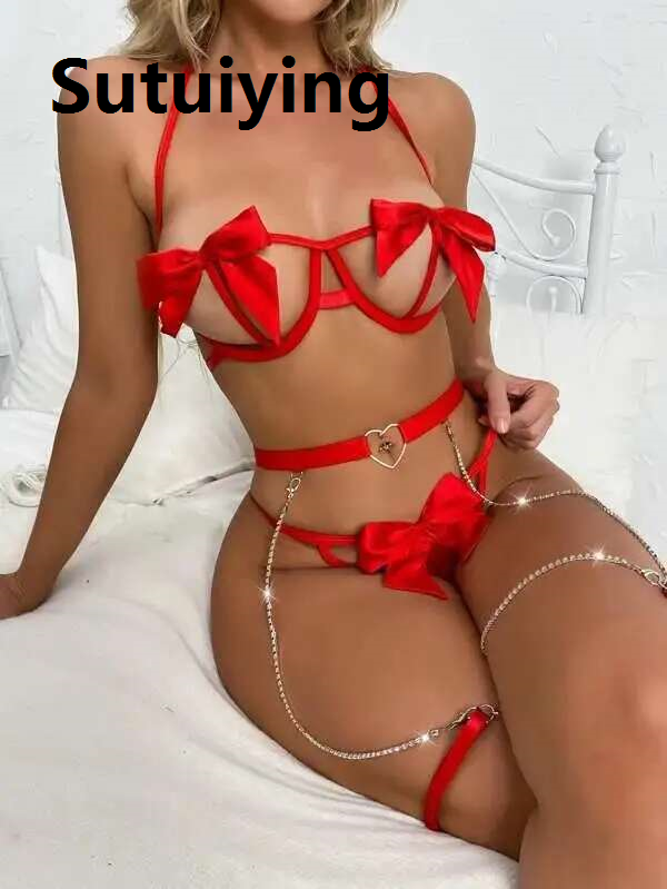 Sutuiying 2025 New gerie Lace Underwear Sleepwear Steel Ring Pamas Garter Fashion Women Briefs G-String Thong Sleep Bra Party Set