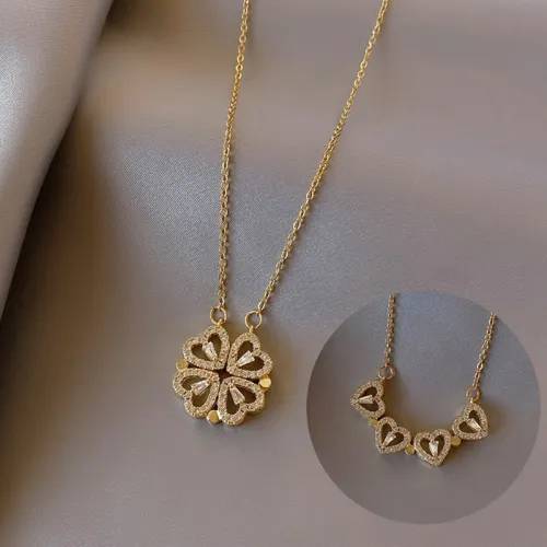 Parmeshwar cosmetic Retro Magnetic Folding Heart Shaped Four Leaf Clover Pendant Necklace Women