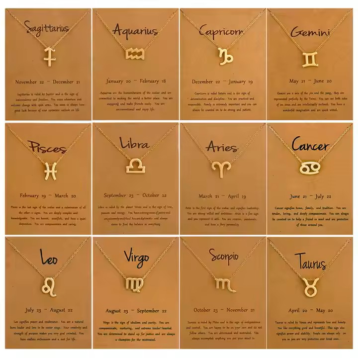 Amo Store Elegant Zodiac Sign Necklace for Women Gold & Silver Astrology Pendant, 12 Horoscope Signs Jewelry