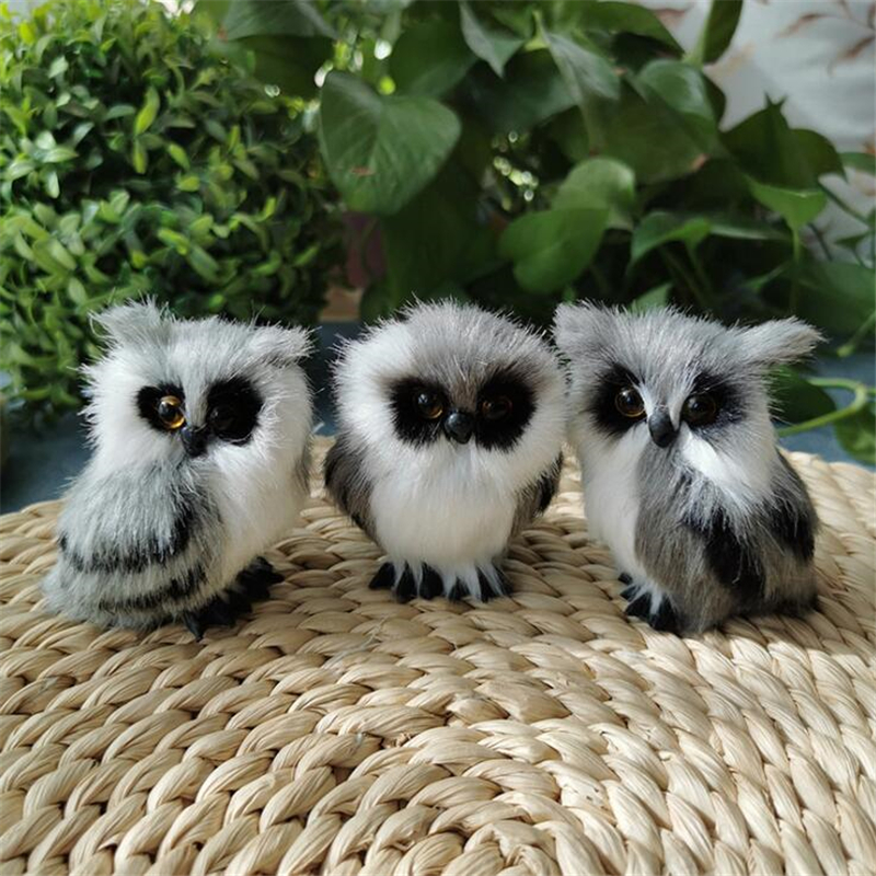 Vylon Cute Owl Mini White Black Simulation Furry Bird Ornament Decoration Adornment Simulation For Home Decor Gift