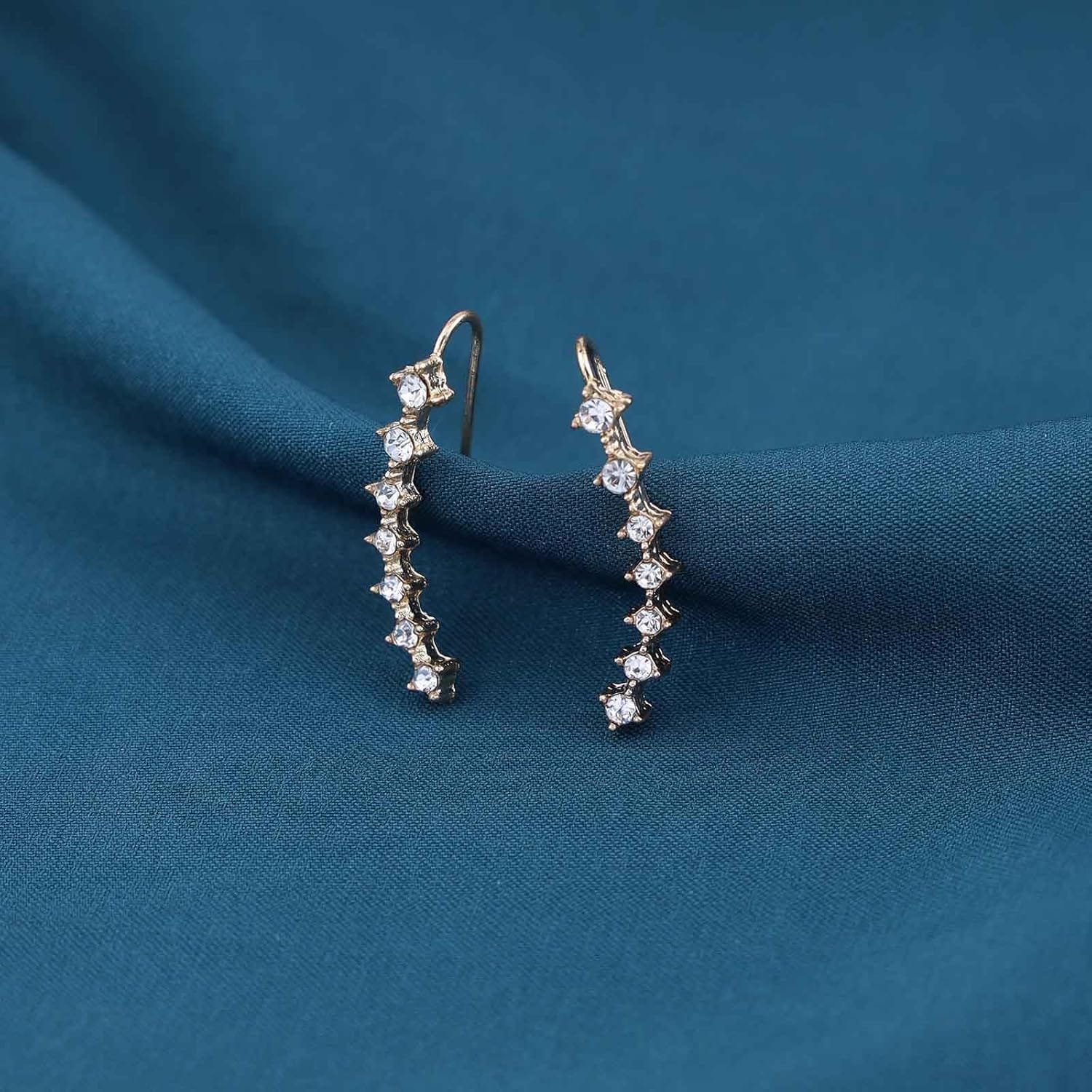 Korean Fashion Curved Crystal Stud Earrings For Women Shiny Rhinestone Ear Climber Crawler Cuff Elegant Party Jewelry