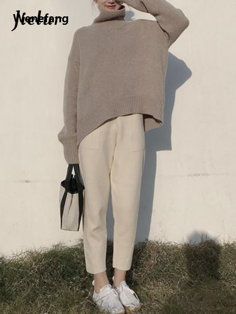 Wenefang -4XL size casual elastic waist loose Jerul spring women's wool New pants autumn winter harem pants high waist S pocket pants