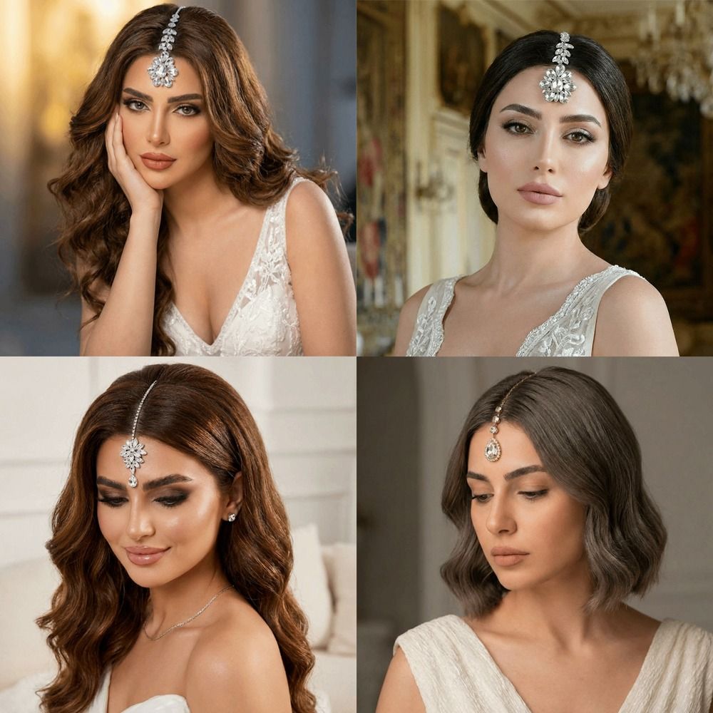 Luxury Handmade Forehead Jewelry Sparkly Rhinestone Silver Color Head Chain Tassel Pearl Pendant Hair Jewelry Women Hair Wearing