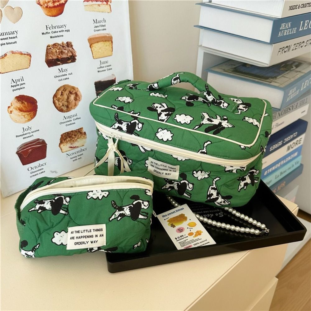 New Cute Cotton Wash Bag Soft Portable Flap Storage Bags Dog Sheep Pattern with Zipper Travel Toiletries Storage