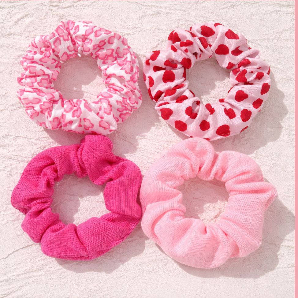 Amo Store Cute Love Print Hair Scrunchies - Large Premium Fabric Elastic Hair Bands