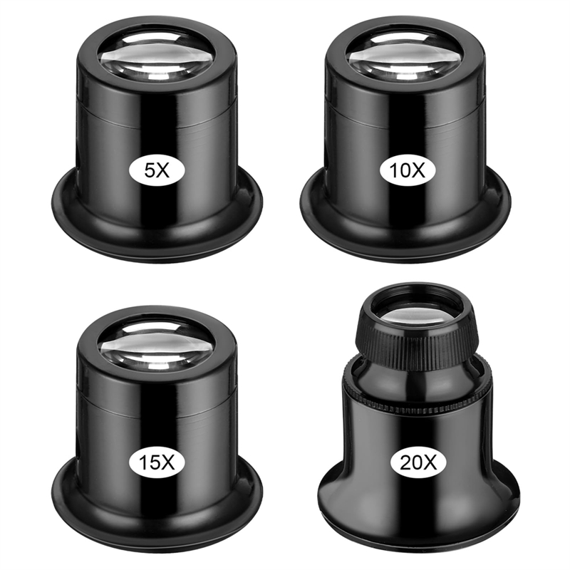 JAERBEE 4 Pcs Jewelers Loupe 5X/10X/15X/20X Magnifier Portable Handheld Magnifier Dome Optics Lens Loupes Magnifying Glass