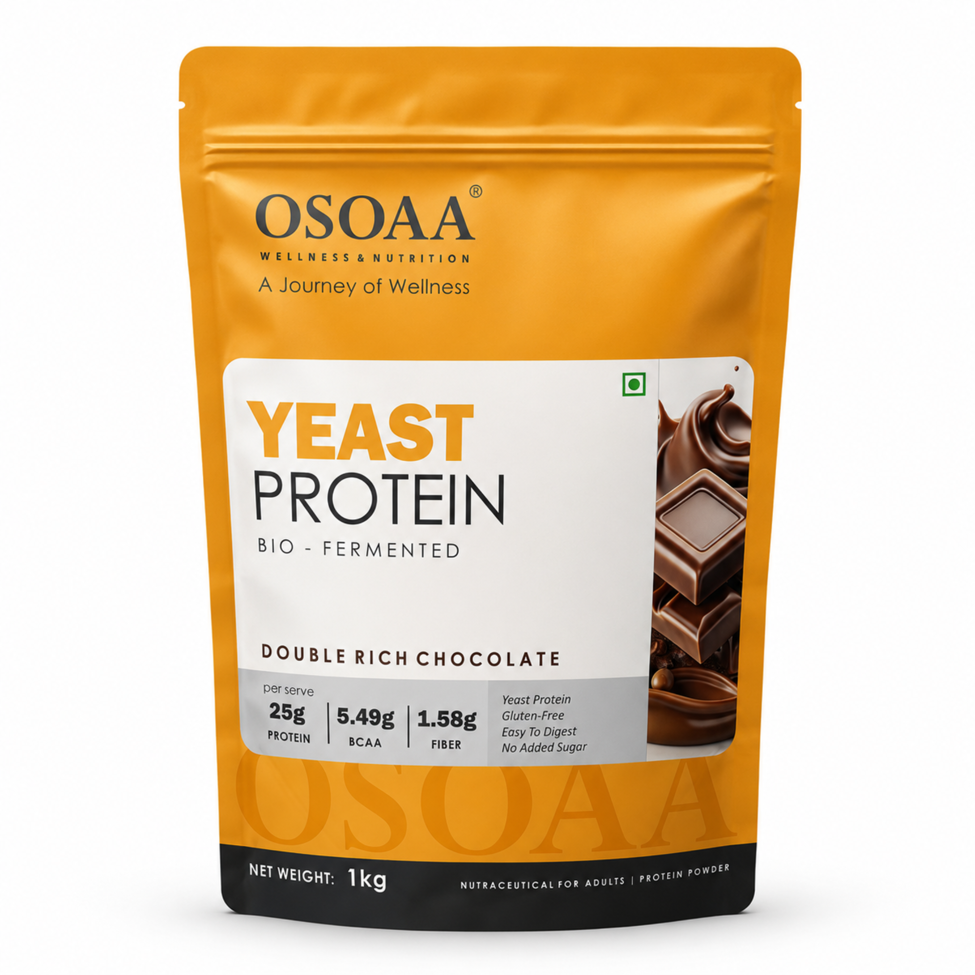 OSOAA Bio-Fermented Yeast Protein Powder Mango | 25G Protein, 5.49G BCAA per Serve | Gluten Free, Plant Based Alternative, Easy to Digest | 1KG (27 Servings)