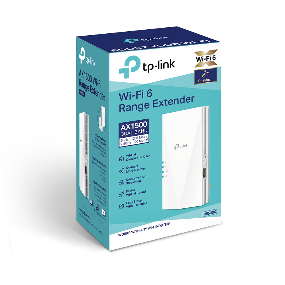 WIFI 6 Range Extender, Access Point TP-Link RE500X AX1500 Gigabit Ethernet Port