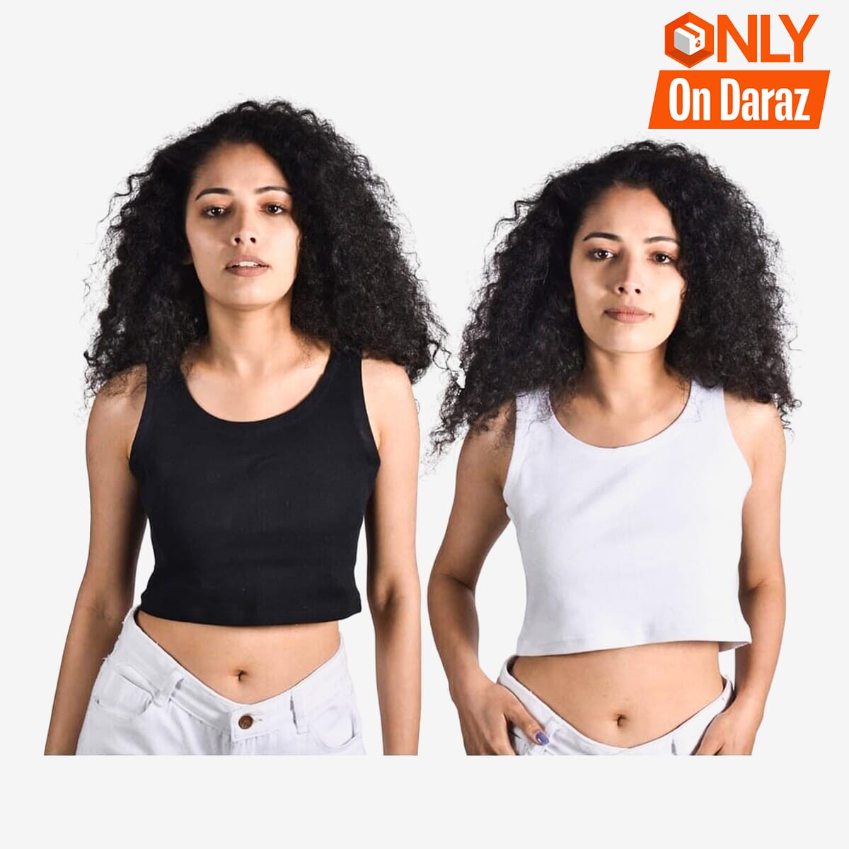 Binay Embroidery Tank Top Crop Black & White 2 Pcs Combo Set For Women - Free Size | Fashion | Tops For Women