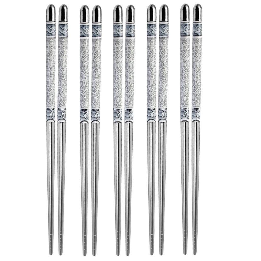 5 Pair Reusable Non-Slip Printed Stainless Steel Chopsticks By Trimandu
