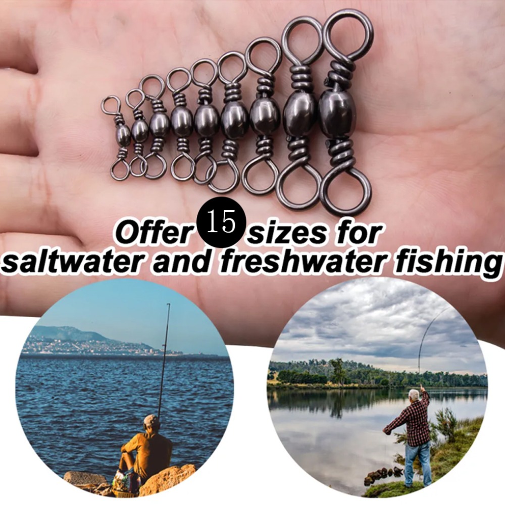 50pcs Durable Catfish Lures Solid Ring Barrel Swivels Connector High Strength Rolling Swivels Metal Snap Connector Sea Fishing