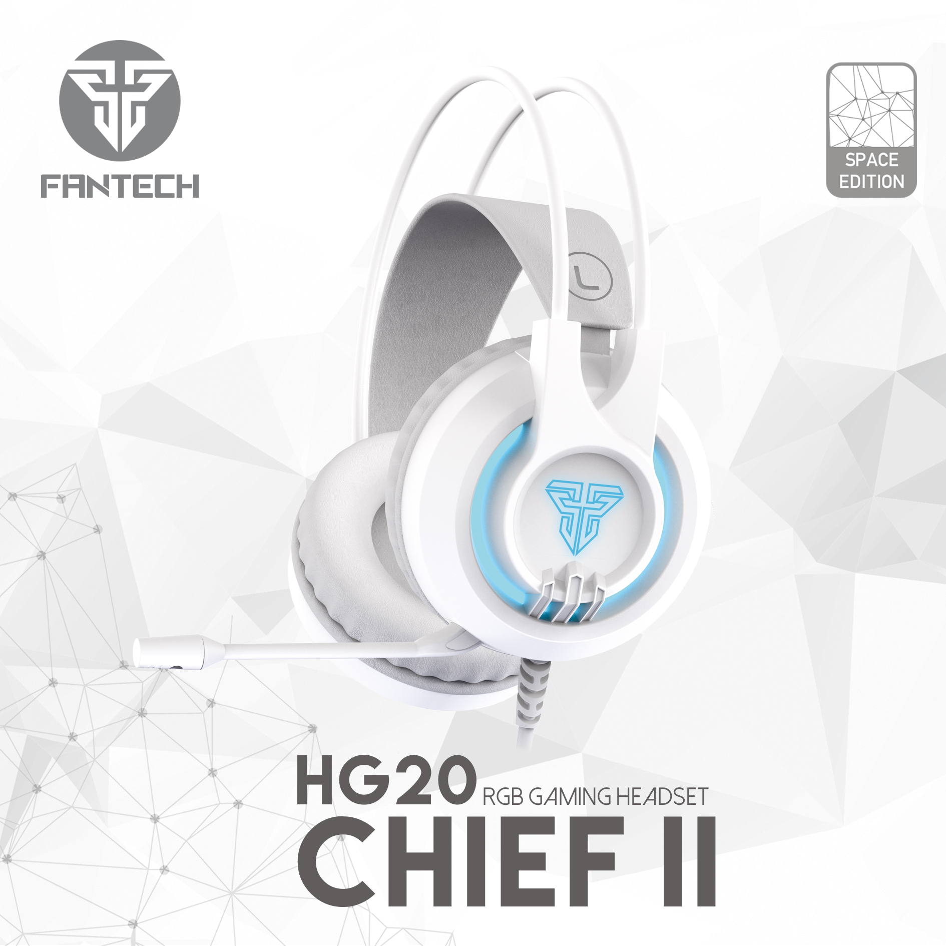 FANTECH Chief II HG20 Space Edition White Gaming Headset with 7-Color RGB Lighting, Noise-Cancelling Microphone, and Easy Volume Control
