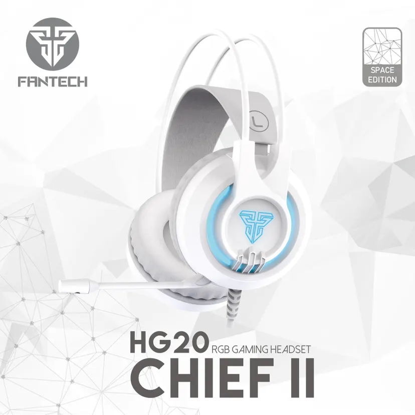 FANTECH Chief II HG20 Space Edition White Gaming Headset with 7-Color RGB Lighting, Noise-Cancelling Microphone, and Easy Volume Control