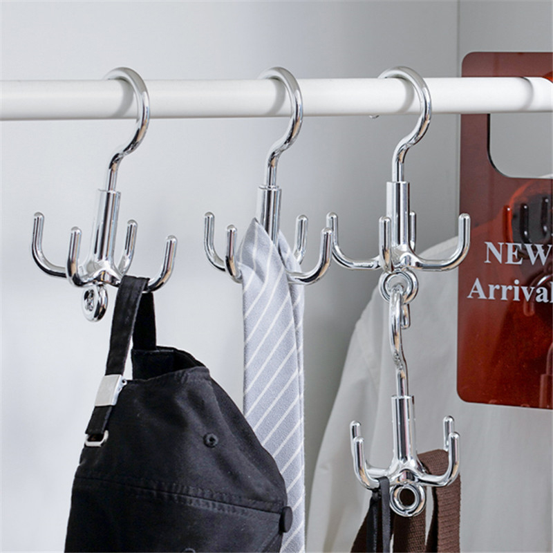 Storage Rack Scarf Organizer Hanger Wardrobe Swivel Claw 4 Free Punch Clothes Hook 1PC Multifunctional Swivel Jacket Belt