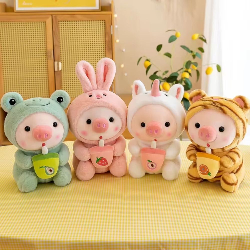 Plushies Doll Cute Cartoon Design Cartoon Pig Plush Toy Kawaii Style Rabbit Hat Stuffed Animals Transformed Design Pig Doll Birthday Gifts