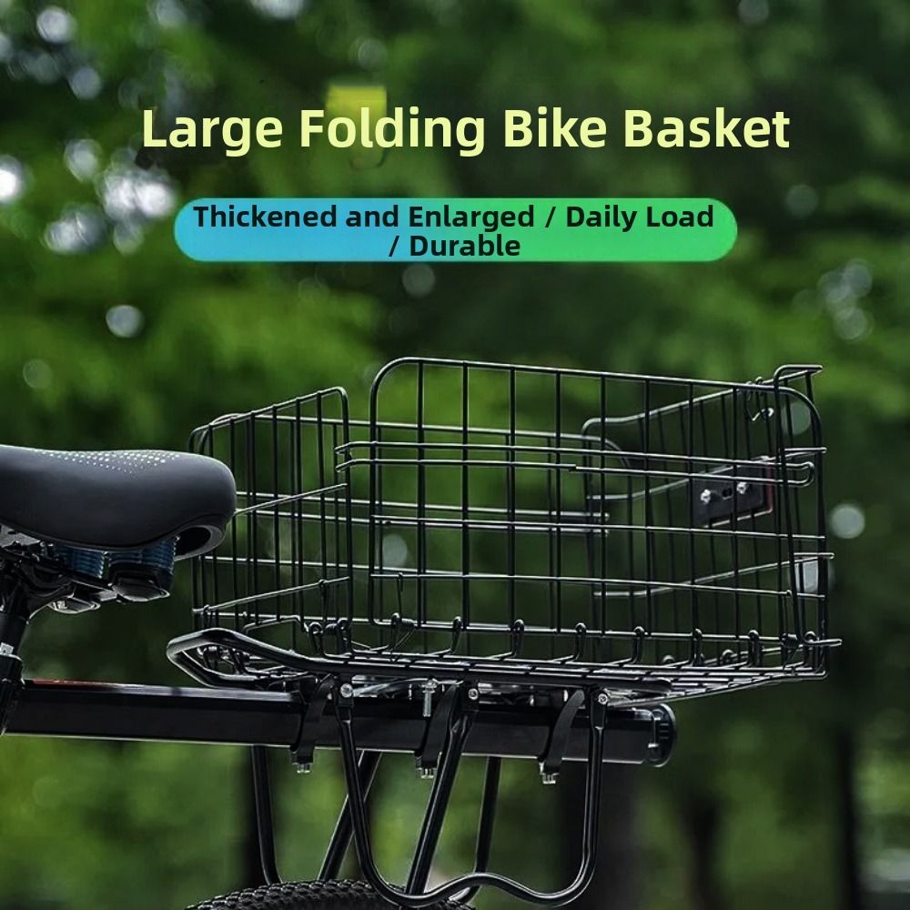 New Large Capacity Foldable Bicycle Rear Basket Durable with Inner Liner Basket Mountain Bike Rear Rack Metal Sturdy Thickened Cycling Carrying Backpack Children's Folding Bike Accessories