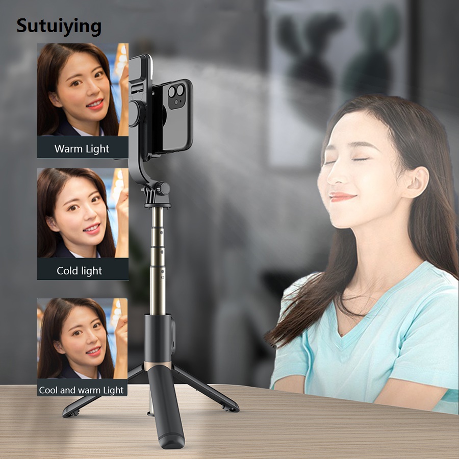 Sutuiying INRAM-Q03s Wireless Bluetooth Selfie Stick Foldable Handheld New style Monopod Expandable Tripod With LED Light Remote Shutter