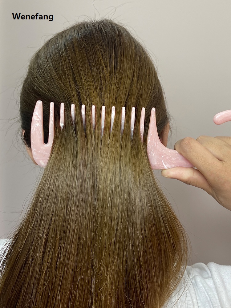 Cute Pink Hair Comb Marble Big Wide Tooth Comb Simple Texture Hairdressing Hairbrush Female Anti-static Detangler Brush Set