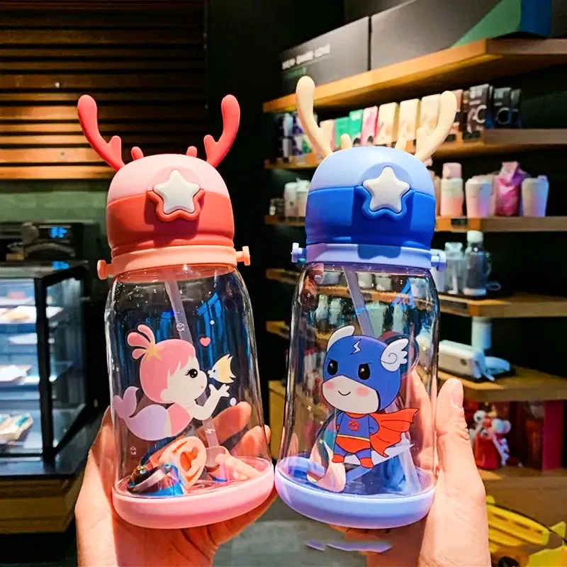 Hildren Straw Water Bottle Drinking Cup Anti Fall Leakproof Portable Cute Cup Out Door