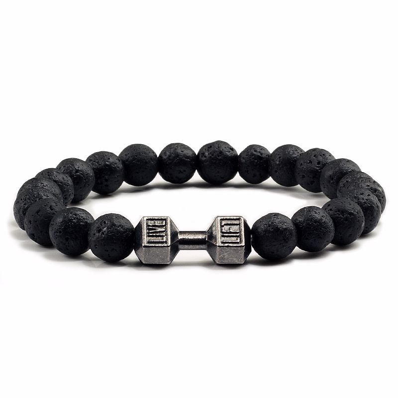 New specials 【Funny Bunny Toy Store】（NEW）1Pc Volcanic Stone Beaded Matte Barcelets Dumbbell Beads Couple Bracelet Fashion Jewelry Bangles For Women Men