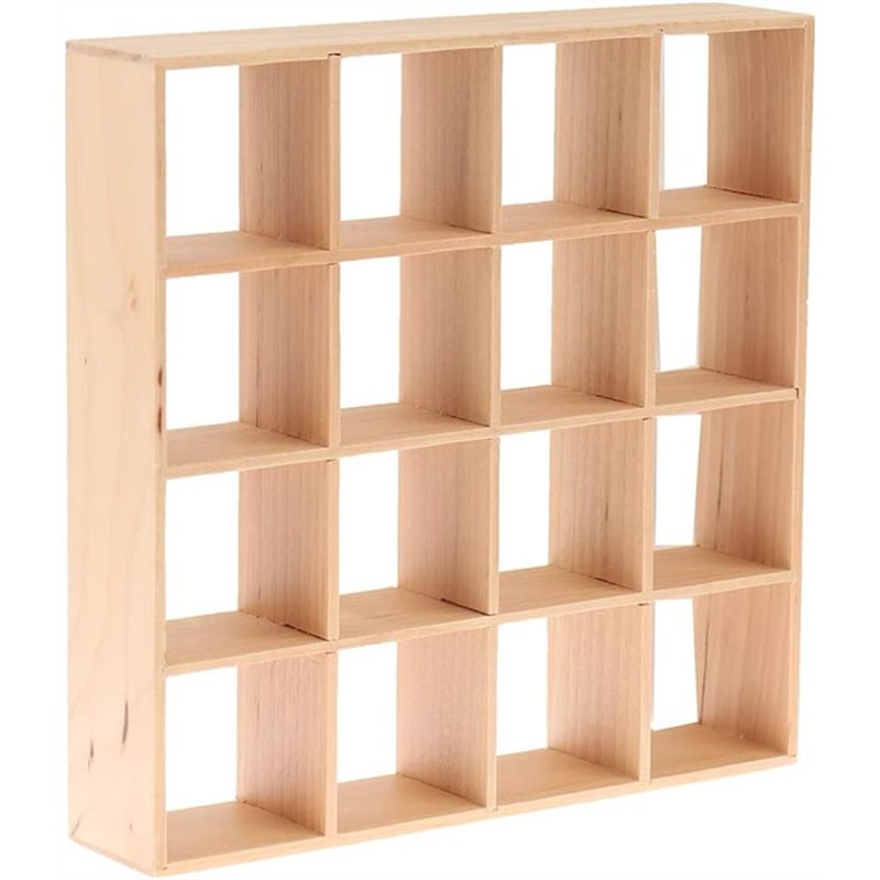 12 Dollhouse Miniature Wooden Storage Rack 16 Grid Shelves Doll House Wall Rack Bookshelf Display Dollhouse Furniture Accessories