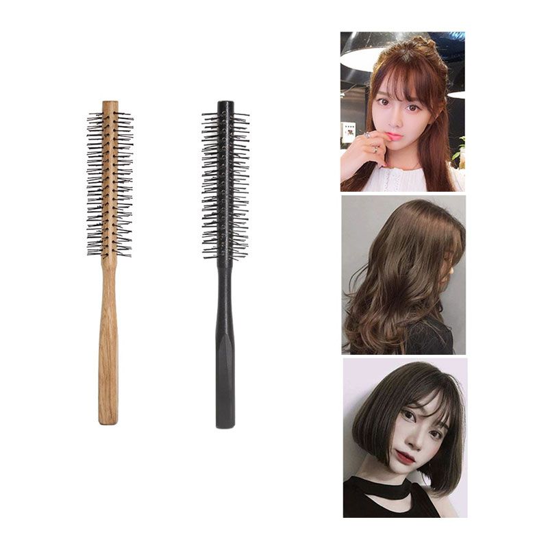1PC Black Small Round Hair Brush for Thin or Short Hair Mini Round Nylon Hair Brush With Wooden Handle for Men Women CF8