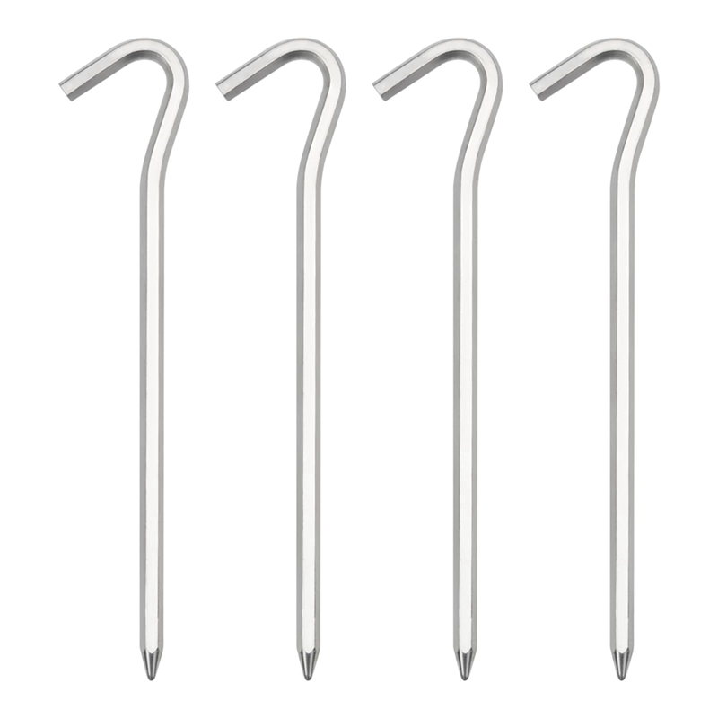 Aluminum Tent Pegs, 4 Pack Hexagon Tent Stakes with Hook 7 Inches Long Canopy Pegs