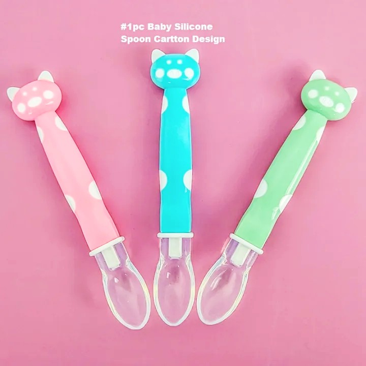 Baby Silicone Cartoon Toy Spoon Baby Feeding Tableware Soft Tip - 1pc