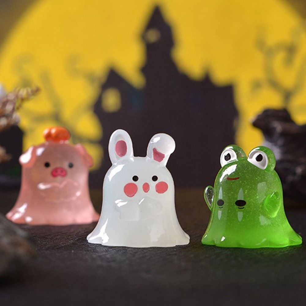 Funny Small Animal Halloween Ornaments Cartoon Cute Luminous Rabbit Micro Ornaments Mini Pig Miniature Figurine Gardening