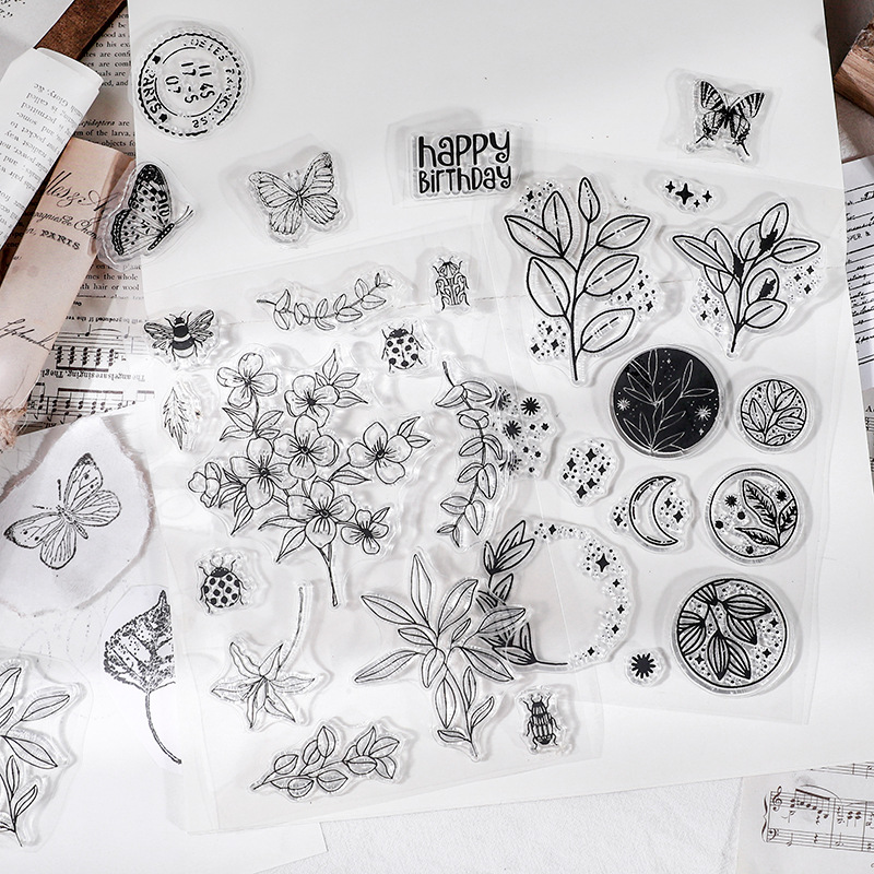 RHS Online Clear Silicone Stamp Butterfly Flower Letters Style Transparent Stamps for DIY Scrapbooking Photo Cards Handmade Paper Craft