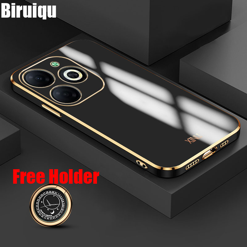Biruiqu for Tecno Spark 20 Back Cover Luxury 6D Plating Frame Shiny Bling Phone Pounch Soft Silicone Square Phone Case