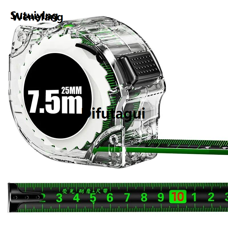 Wenefang Sutuiying 10M Self-Locking Tape Measure Black Fluorescent Tape Measure High New Precision Thickened Wear-resistant Drop-proof Tape Measure