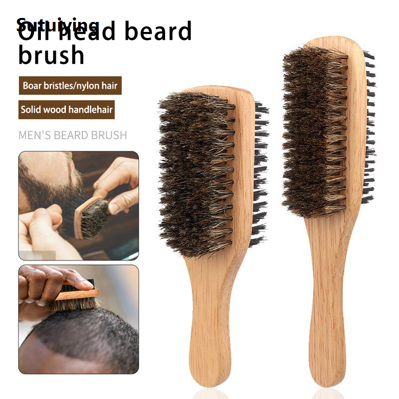 Sutuiying Men's Double-sided Beard Styling Brush Multifunctional Household High Quality Beard Grooming Hair Scrubbing Brush Hairdressing Tools