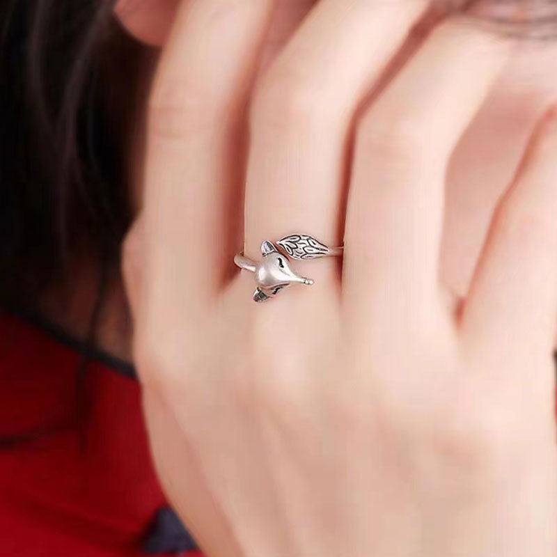 designs】Trendy White Vintage Old Simple Fox Fashion Personality All-match Cute Animal Ring